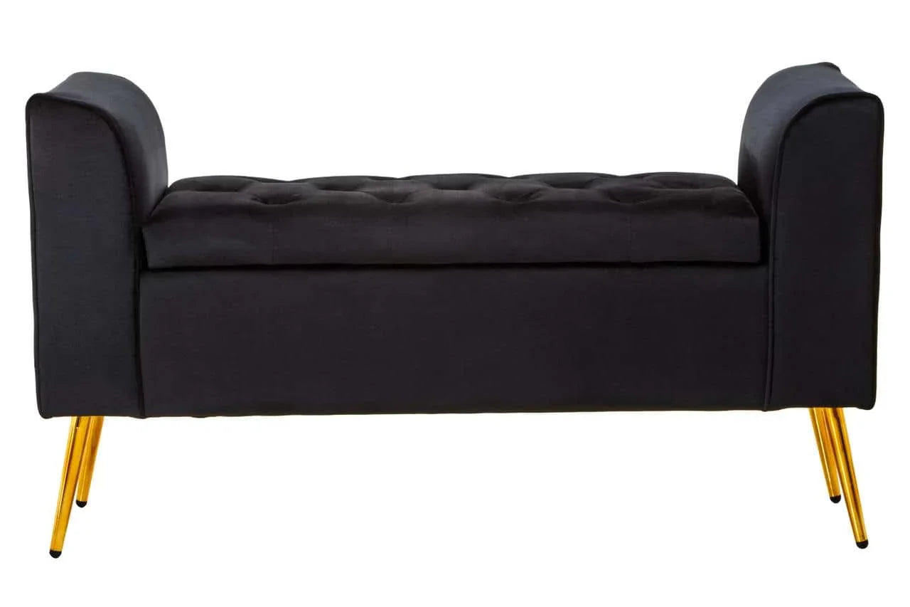 Luxe Black Velvet Storage Bench