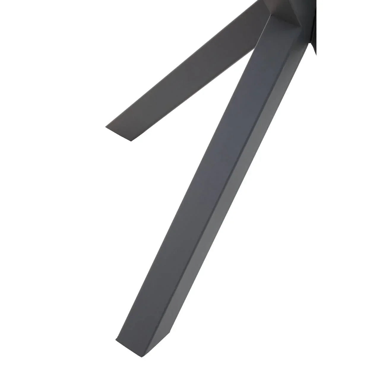 Close-up of black metal table legs with angular modern design