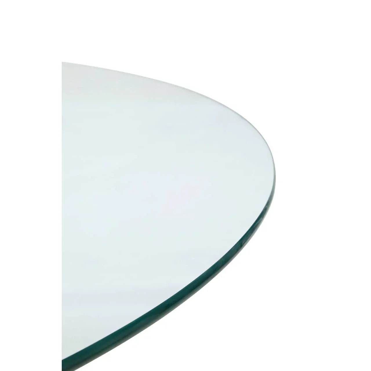 Close view of round glass table top with smooth edge
