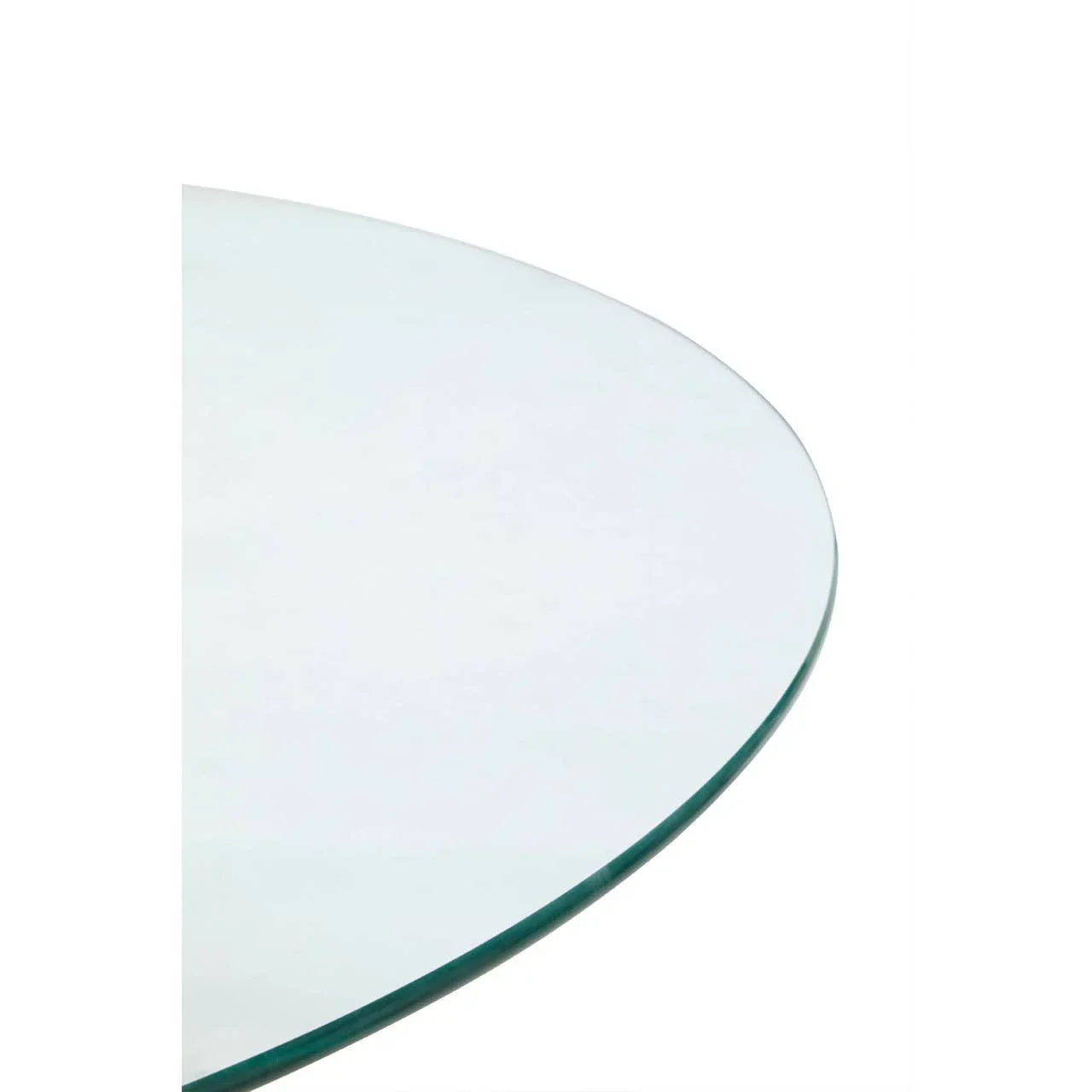 Closeup of clear round glass table top with beveled edge