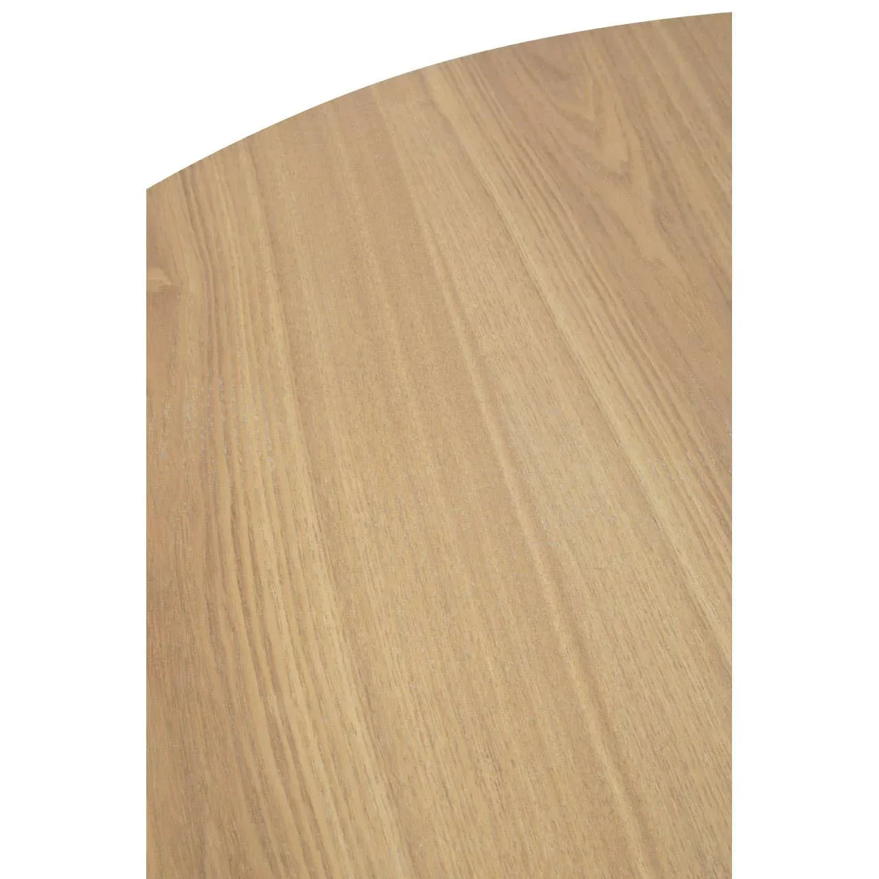 Close view of light oak dining table surface showing natural wood grain detail