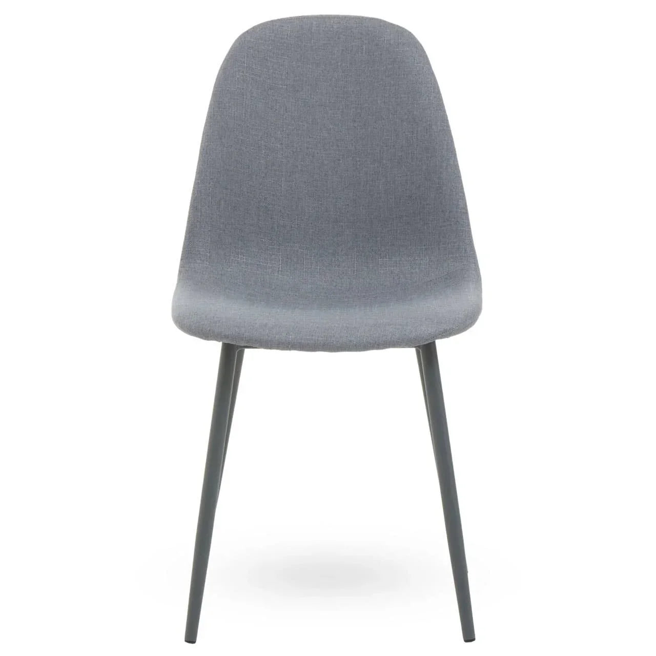 grey fabric dining chair with metal legs front view