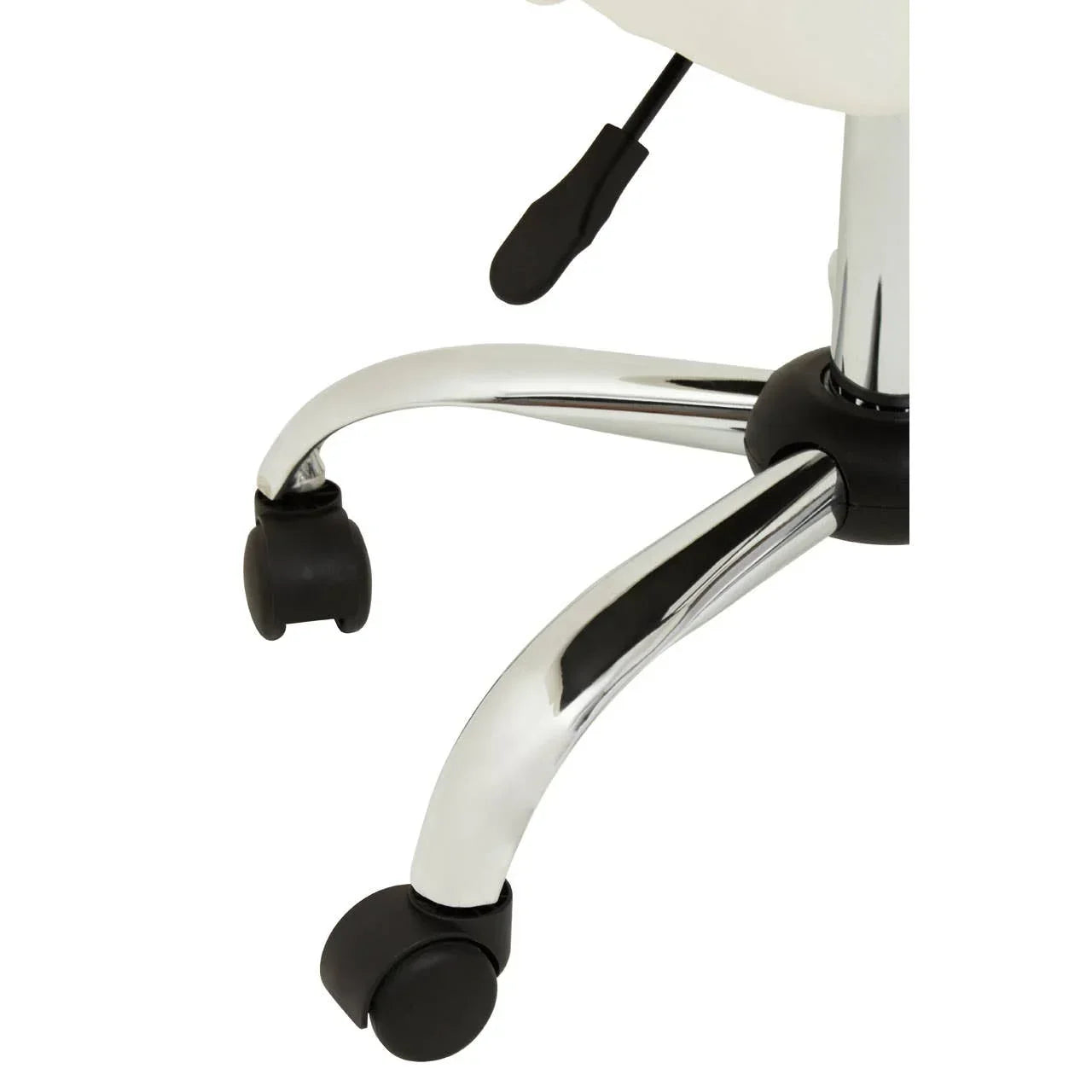 Office chair chrome base with black castor wheels and height adjustment lever