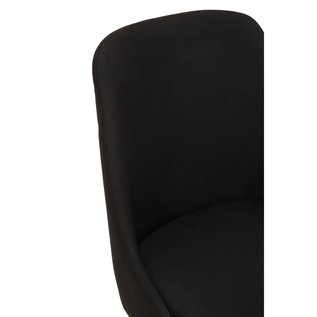 Black fabric dining chair backrest and seat close-up