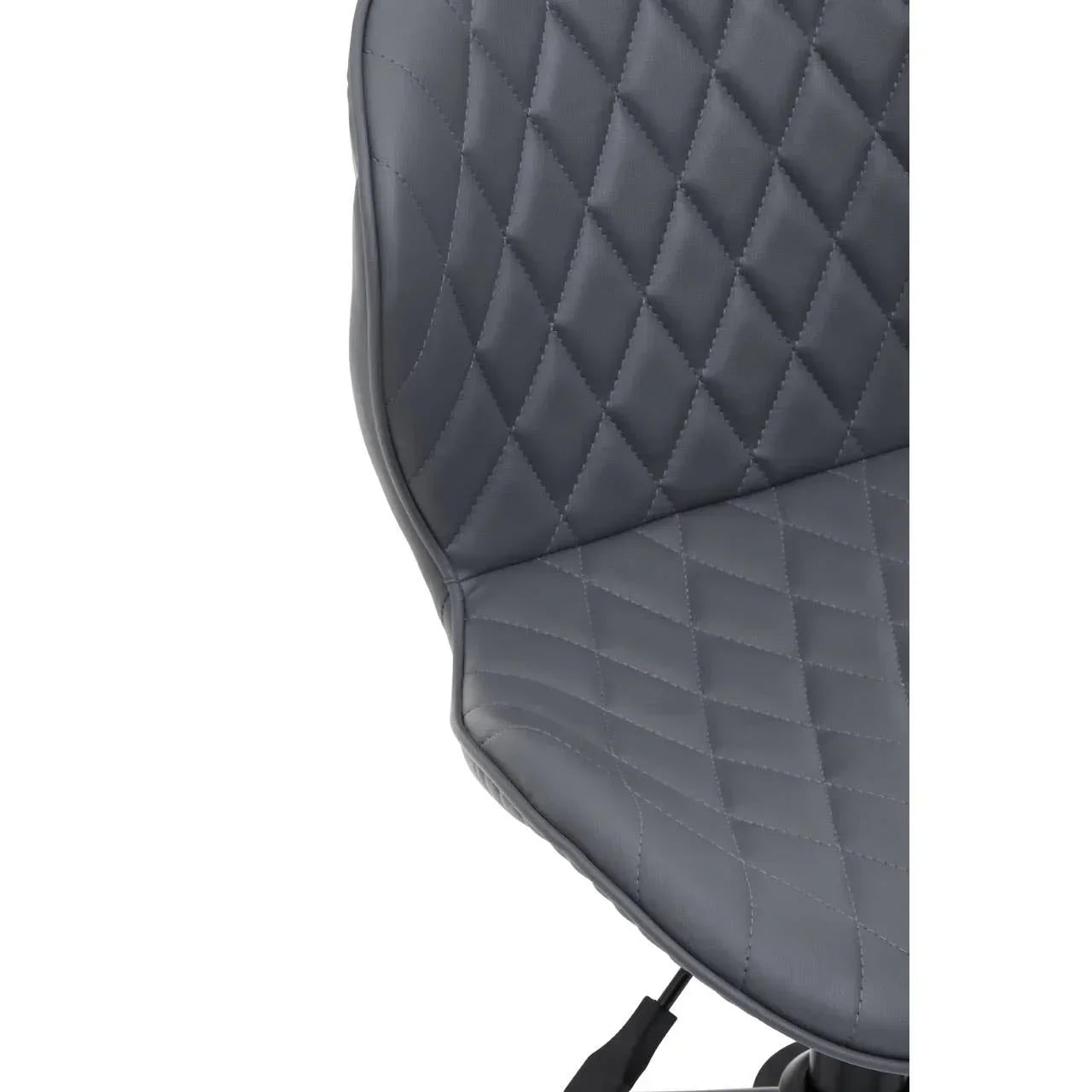 Close-up of grey quilted office chair seat and backrest with diamond stitching