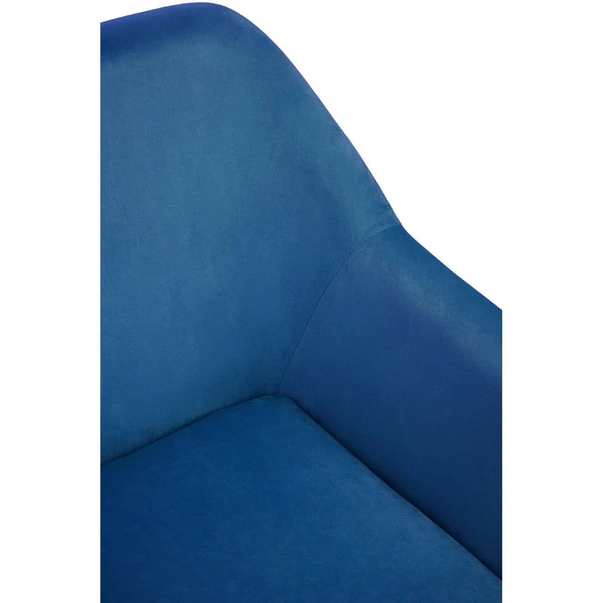 Blue fabric sofa corner with curved backrest and smooth upholstery detail