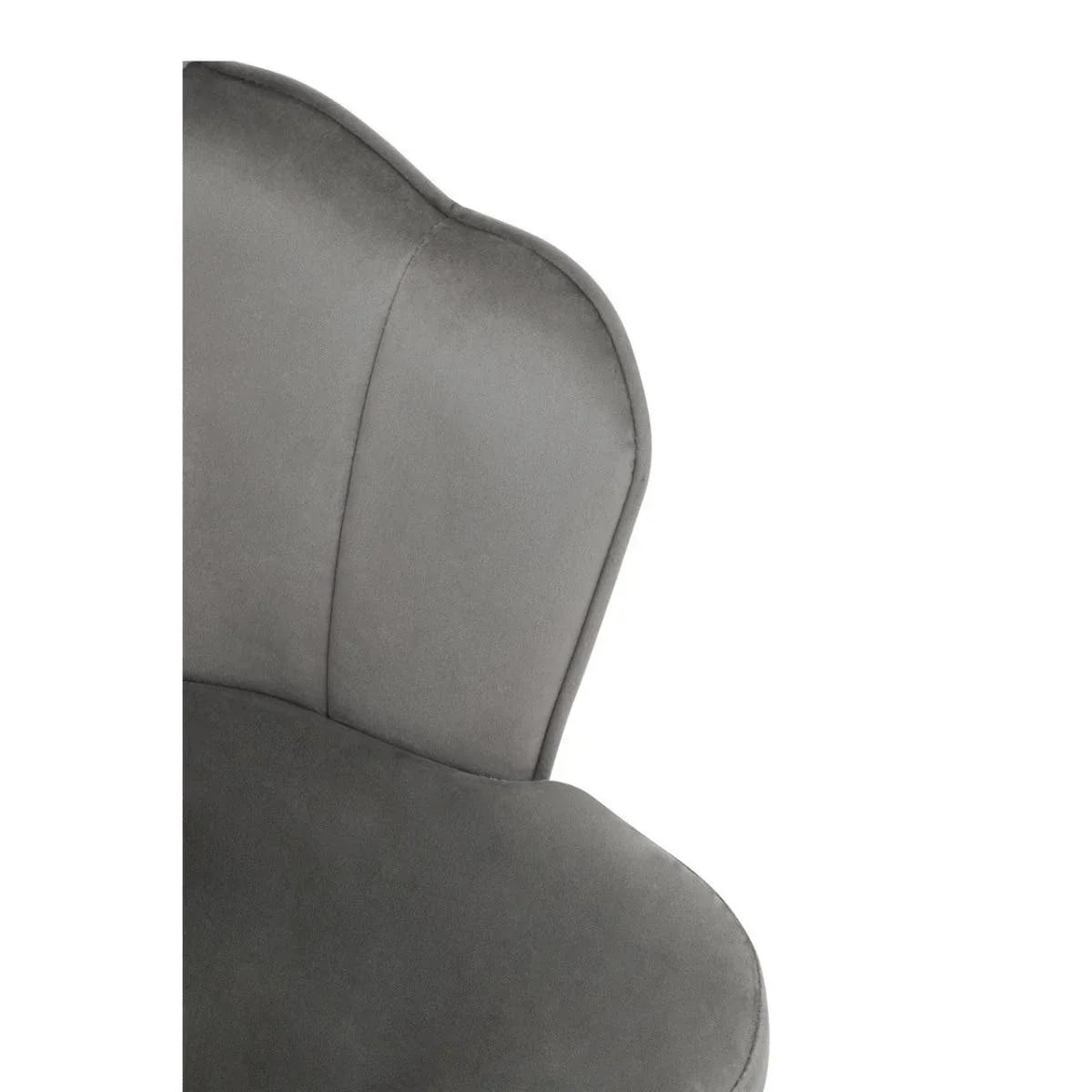 Closeup of grey velvet chair backrest and seat showing soft upholstery texture