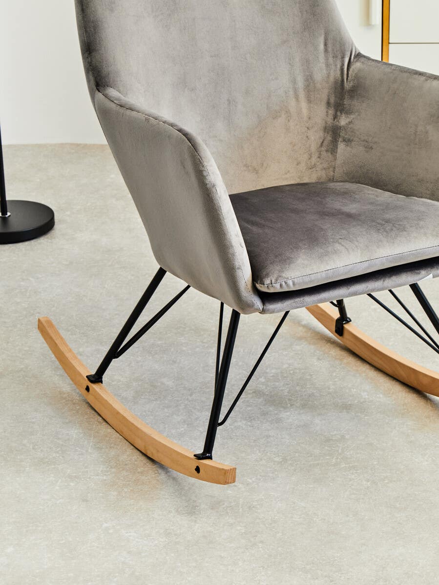 Plush Grey Velvet Rocker