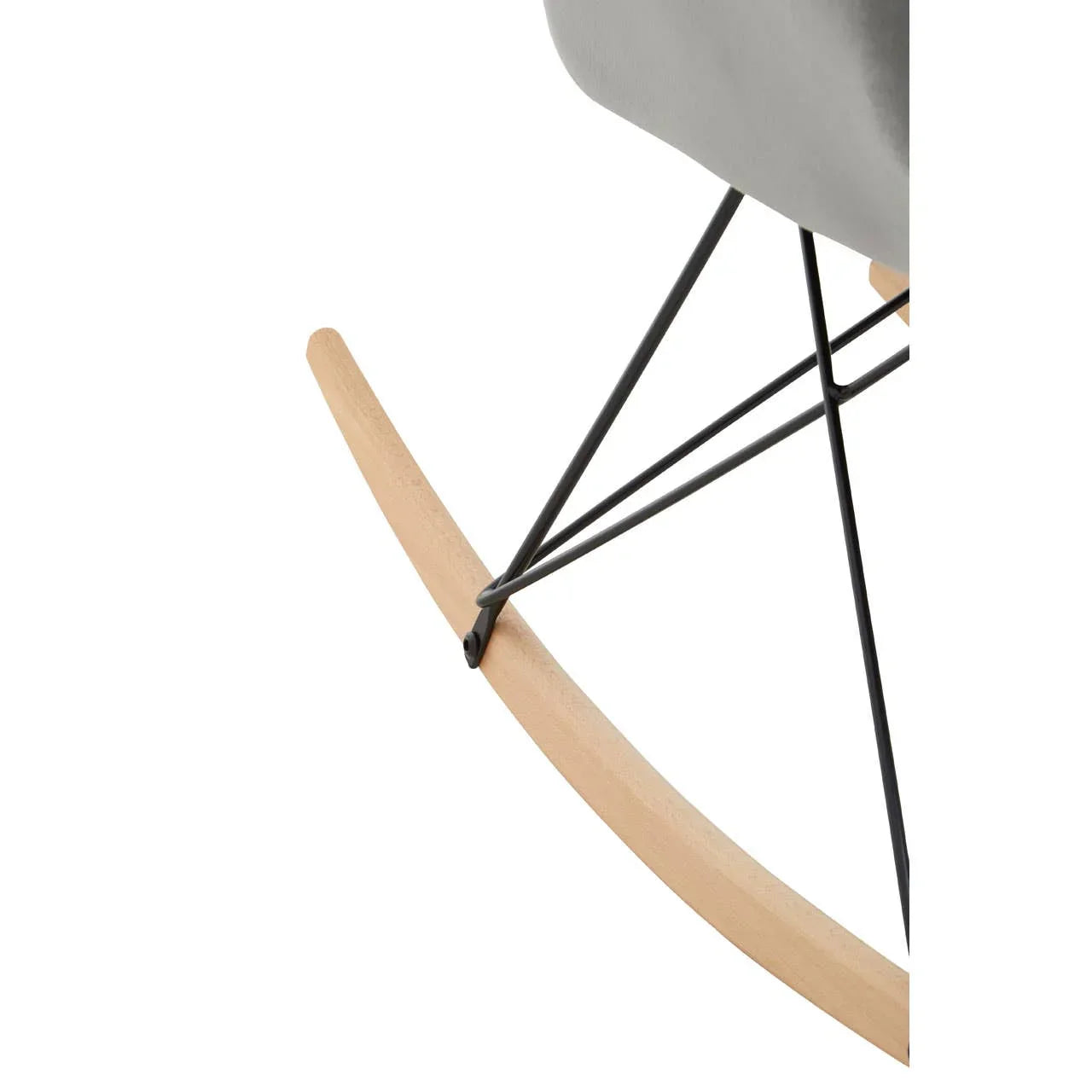 Wooden rocker base with black metal frame detail for modern rocking chair
