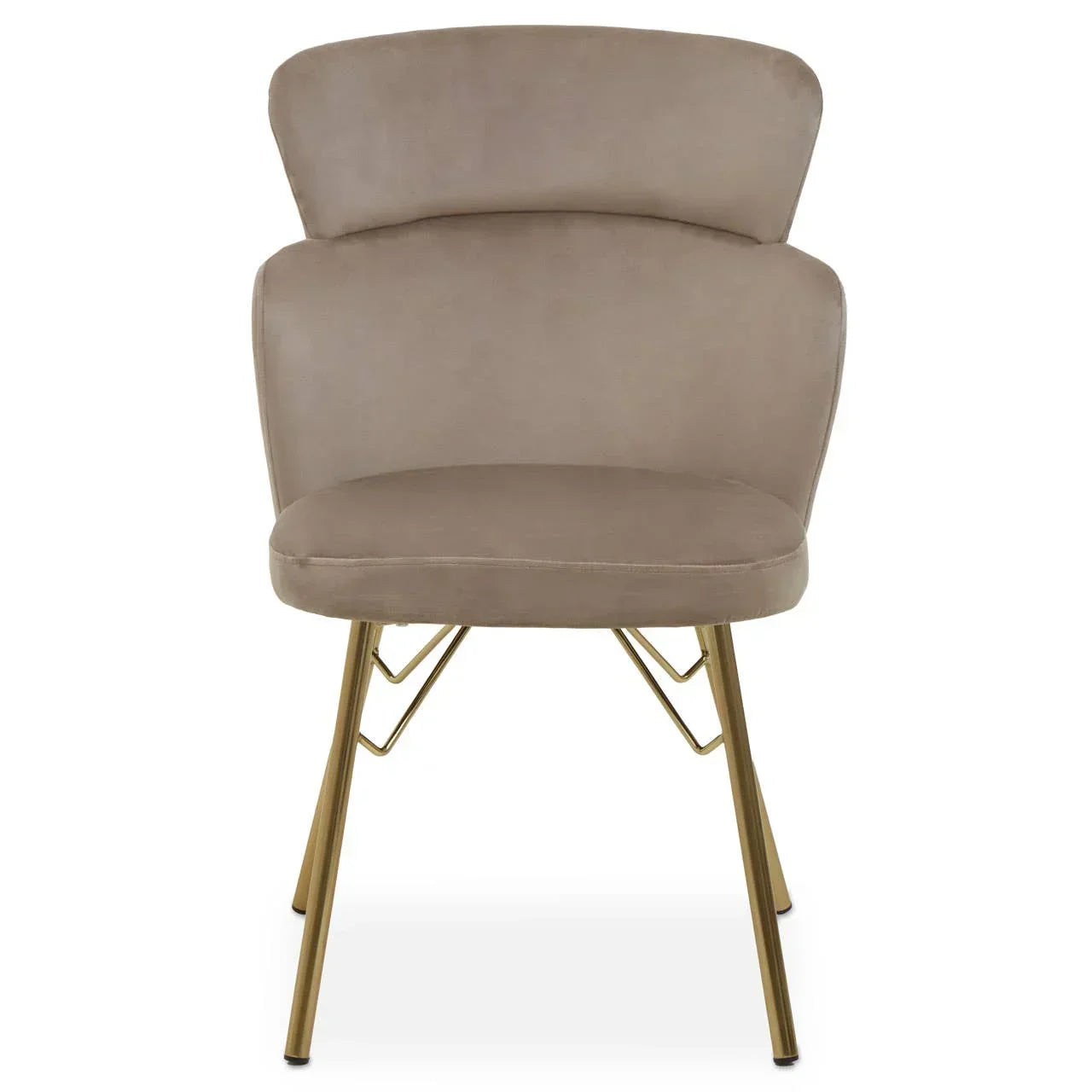 Beige velvet dining chair with gold metal legs front view