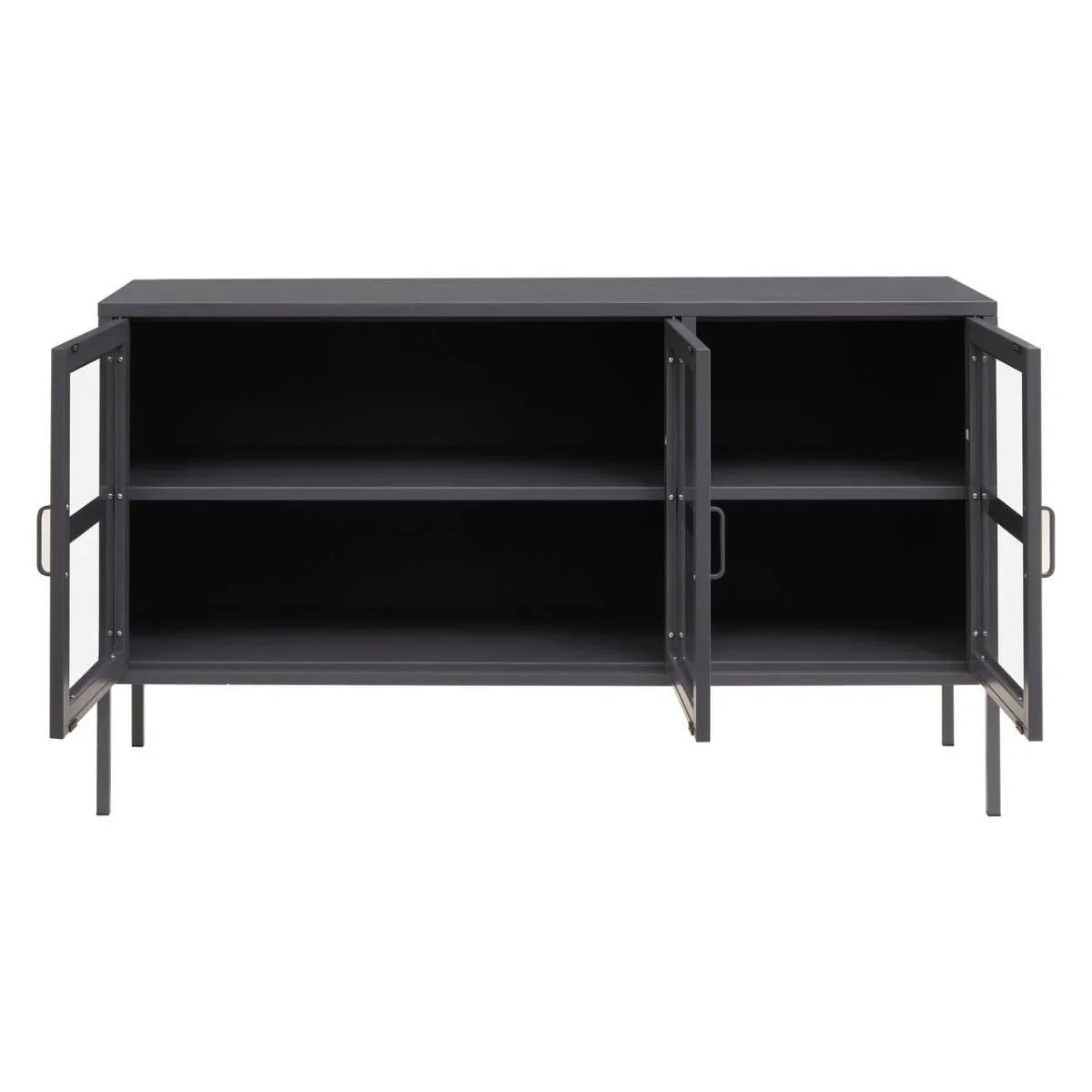Grey Metal Sideboard with Glass Doors and Adjustable Shelves