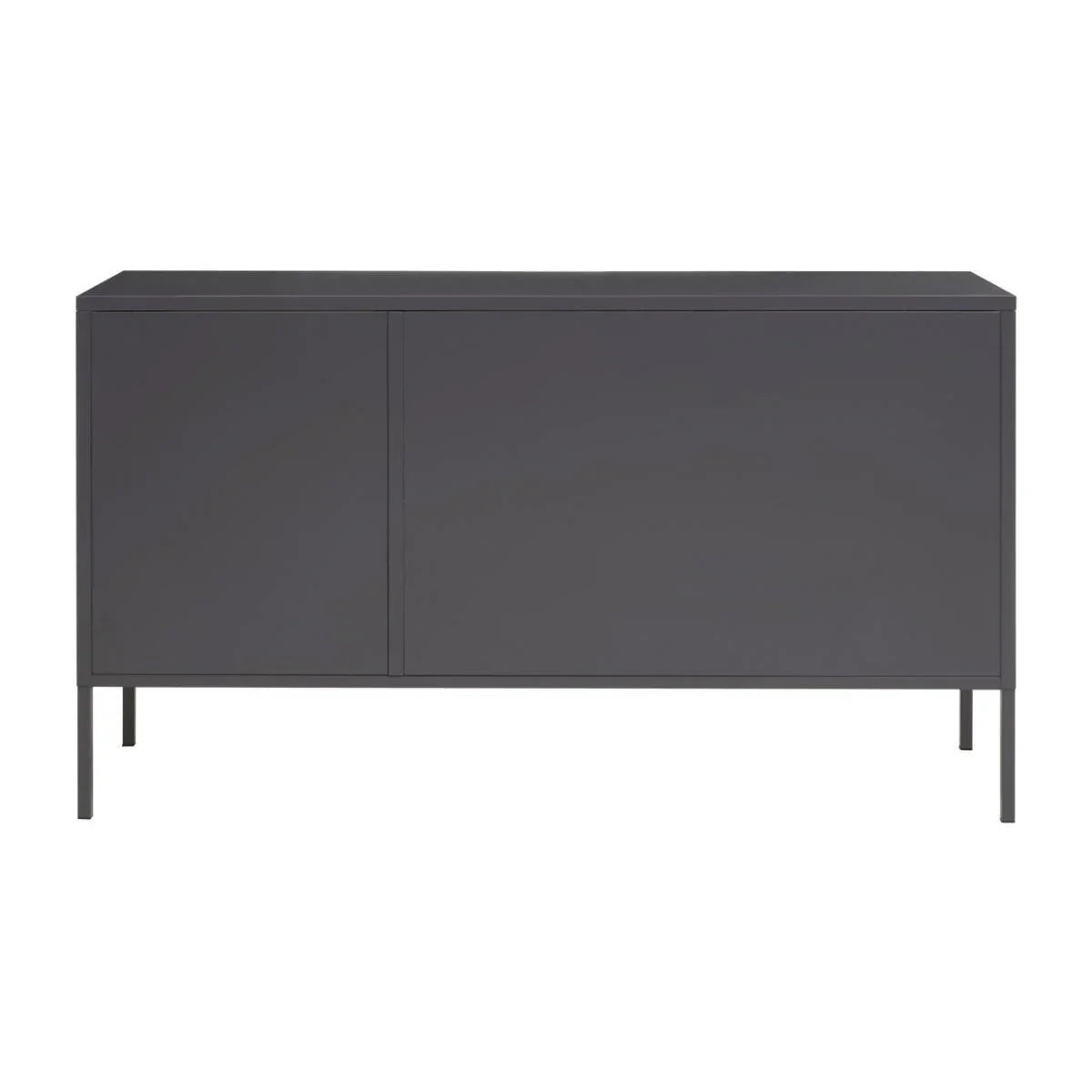 Modern black sideboard cabinet with two doors and slim metal legs, front view