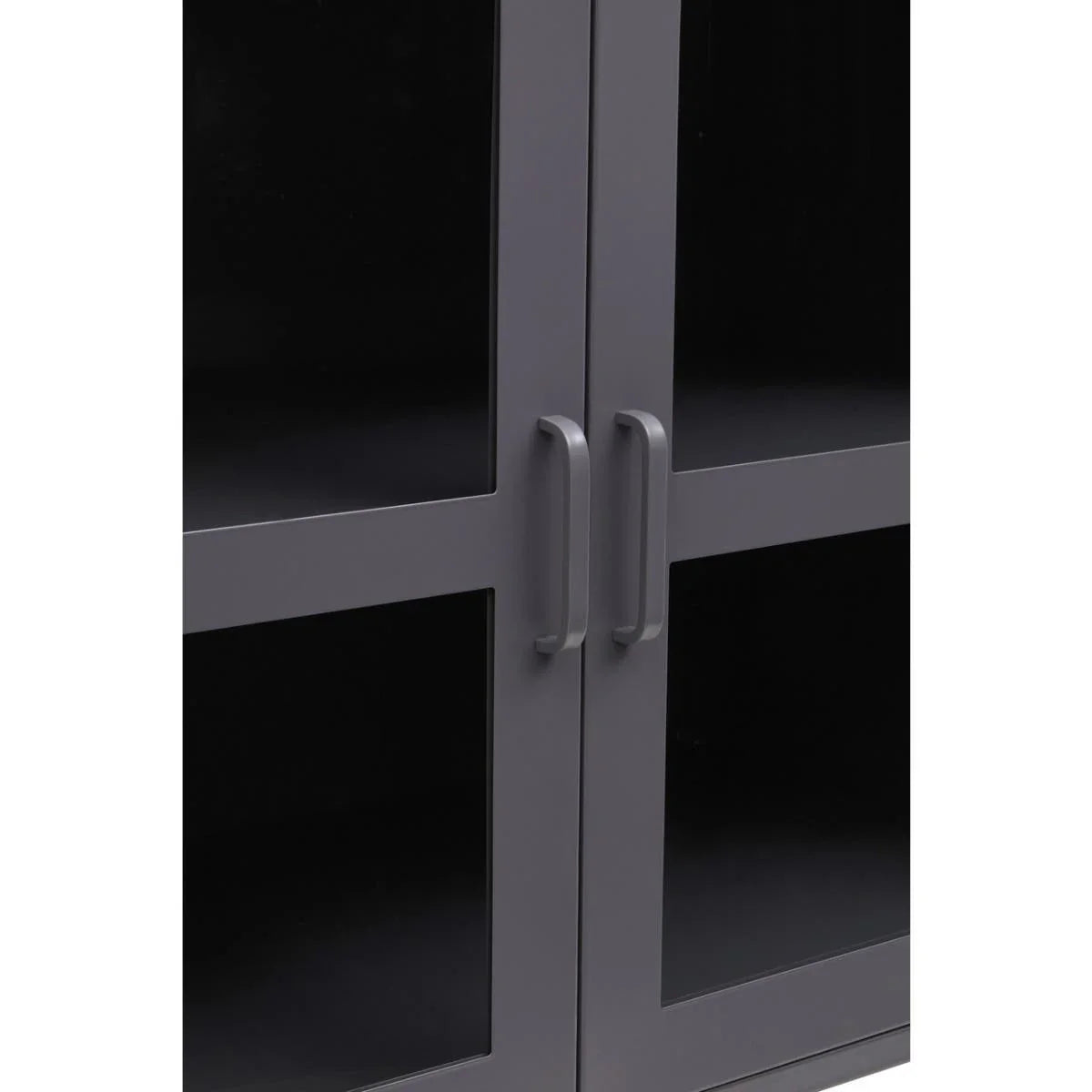 Grey Metal Sideboard with Glass Doors and Adjustable Shelves