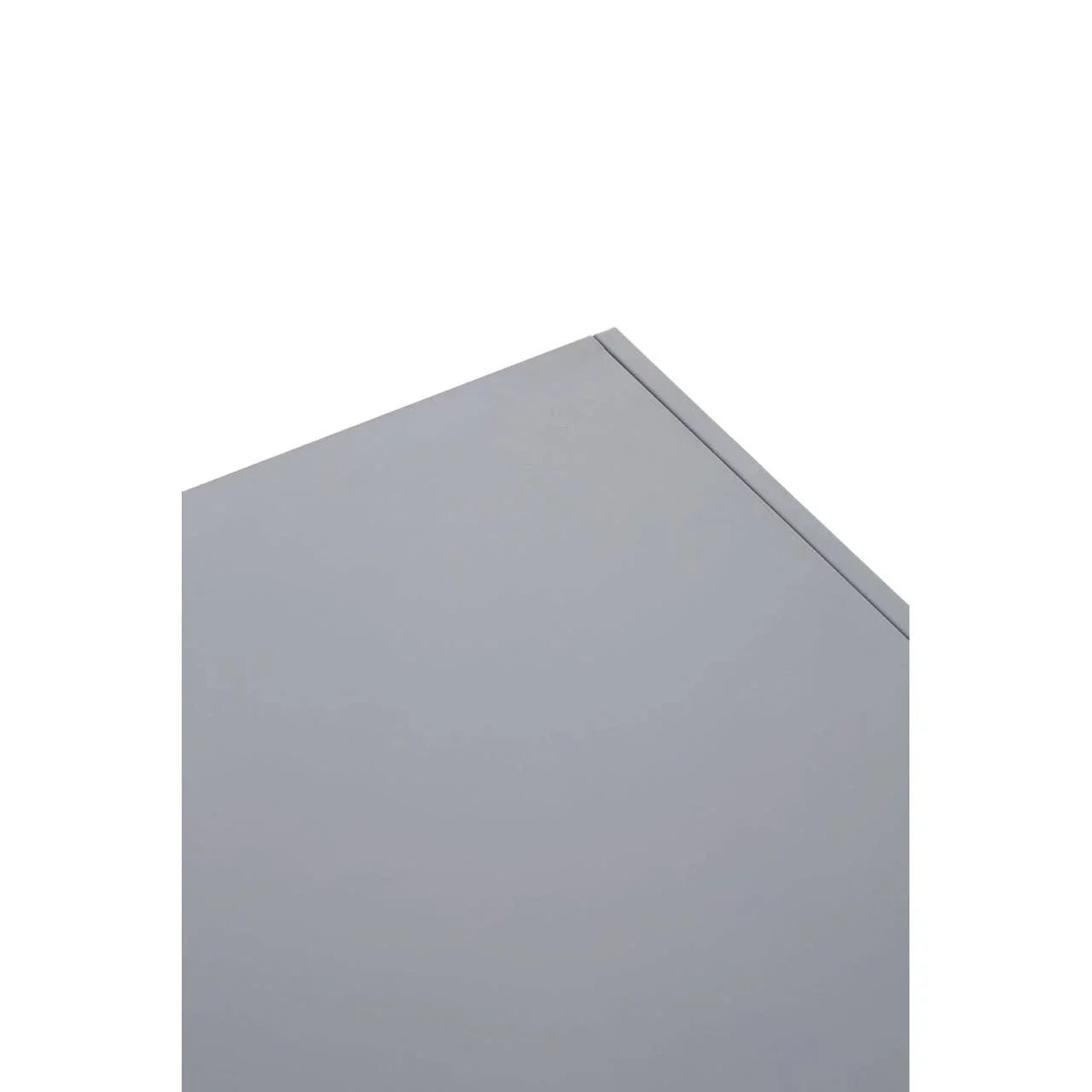 Closeup of grey wardrobe top corner with angled roof design