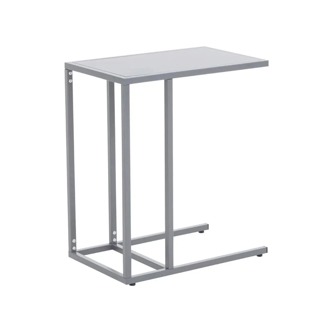 Modern metal side table with rectangular top and minimalist grey frame