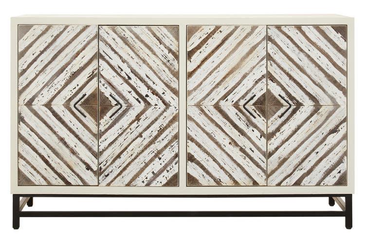 Lombok Wood Pattern Door Sideboard - Geometric Elegance