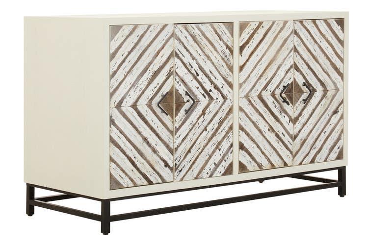 Lombok Wood Pattern Door Sideboard - Geometric Elegance