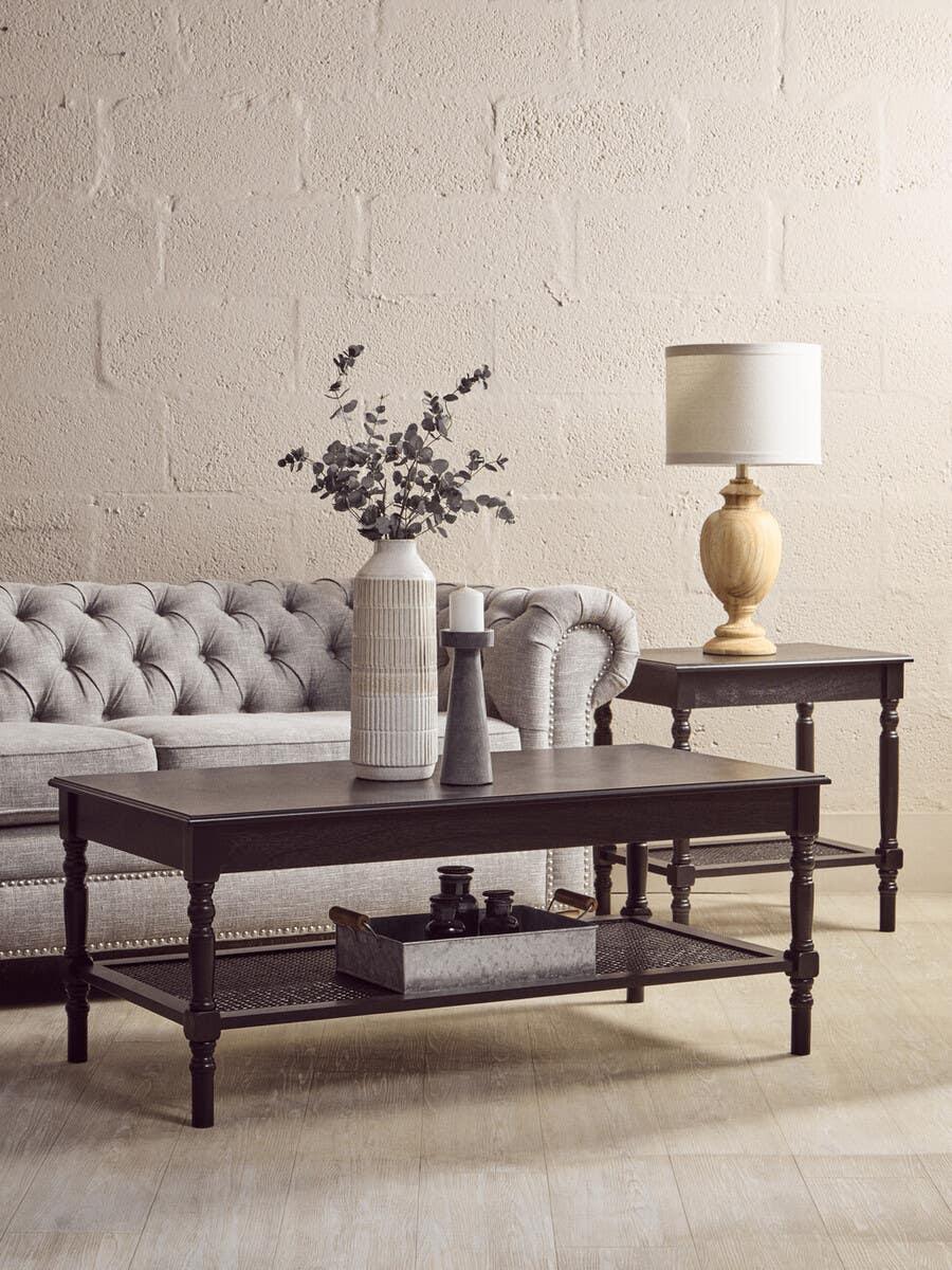 Antique Black Cane Side Table