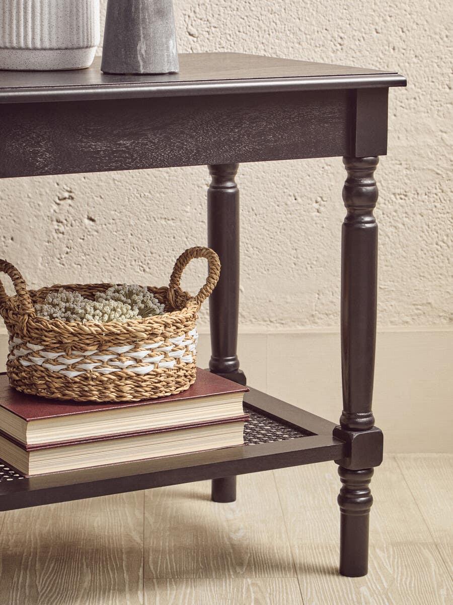 Antique Black Cane Side Table