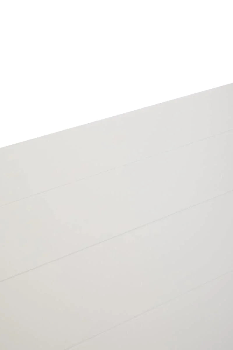 Closeup of white panelled furniture surface with subtle horizontal lines