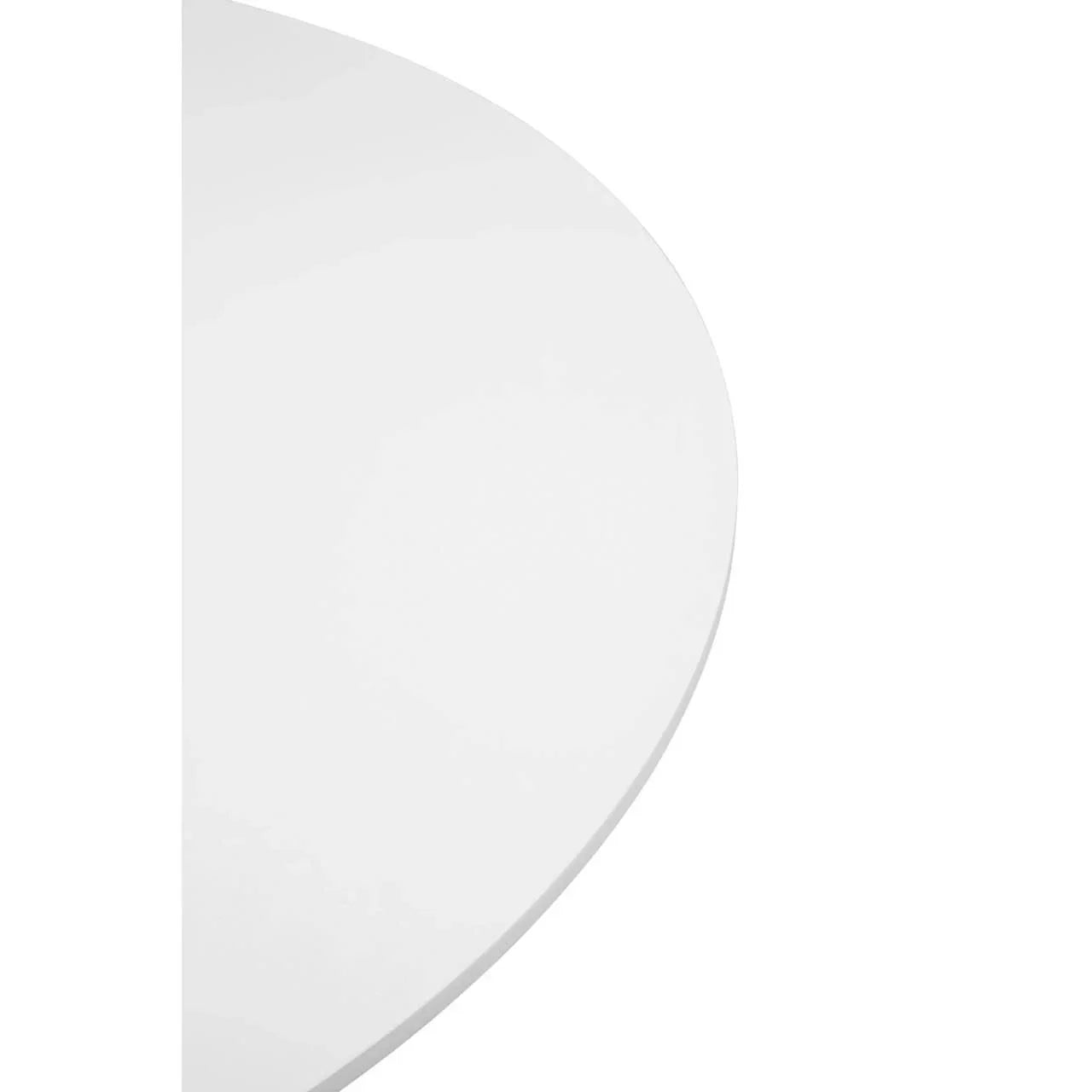 Close-up of round white dining table top with smooth finish