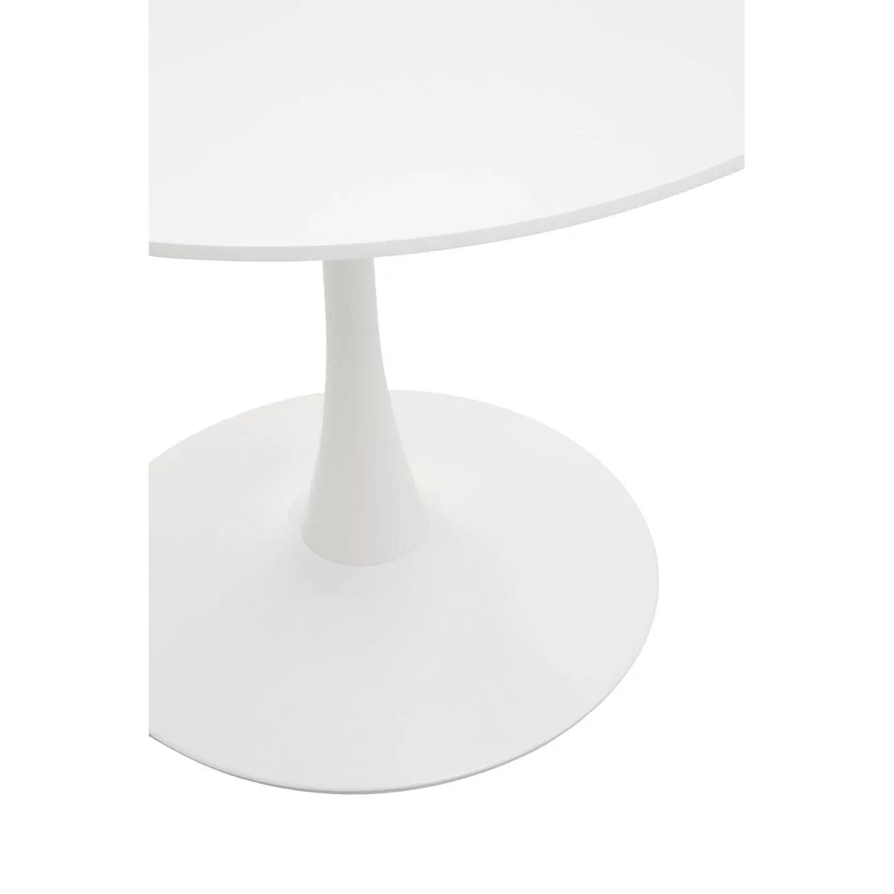 White round dining table with pedestal base close-up