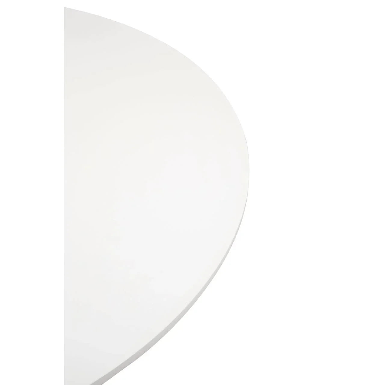 Closeup of round white dining table surface with a smooth edge