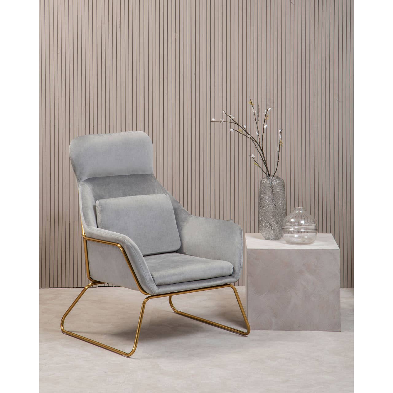 Luxe Grey Velvet Accent Chair