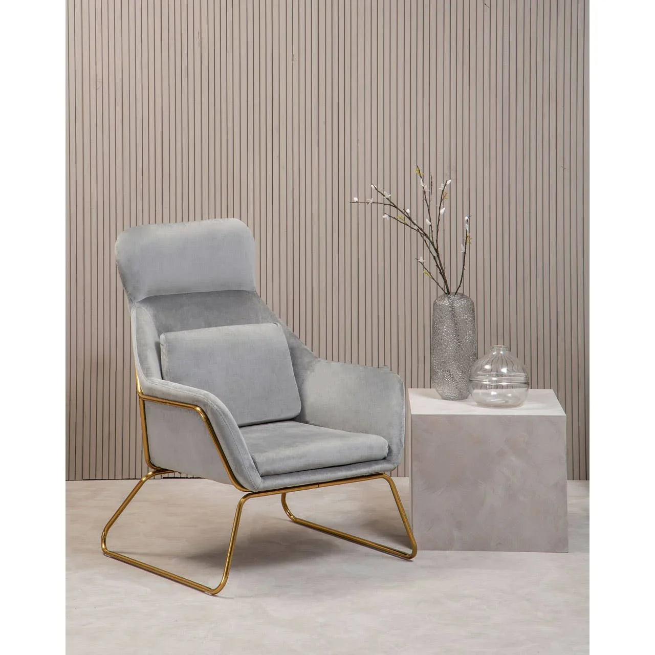 Luxe Grey Velvet Accent Chair