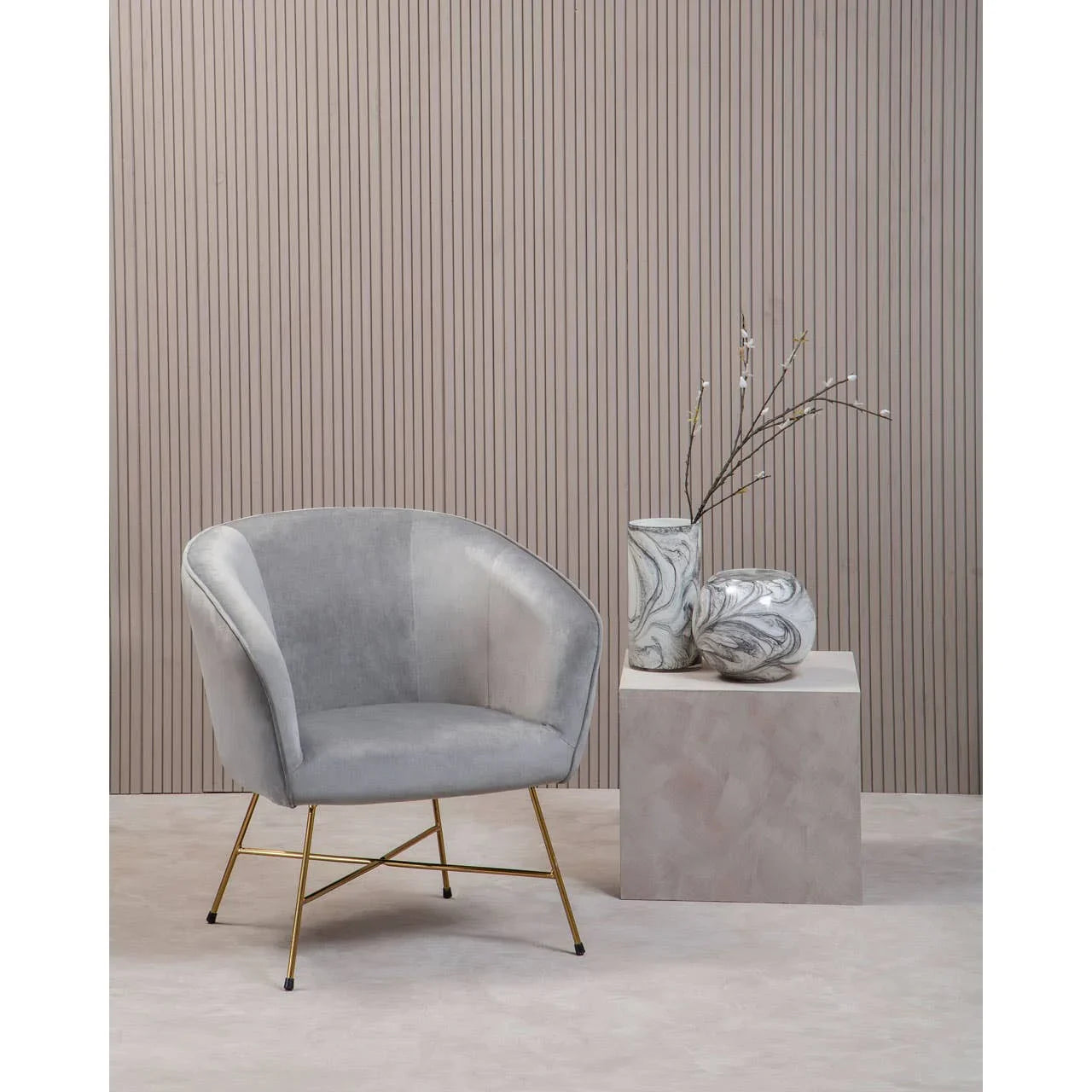 Luxe Grey Velvet Accent Chair
