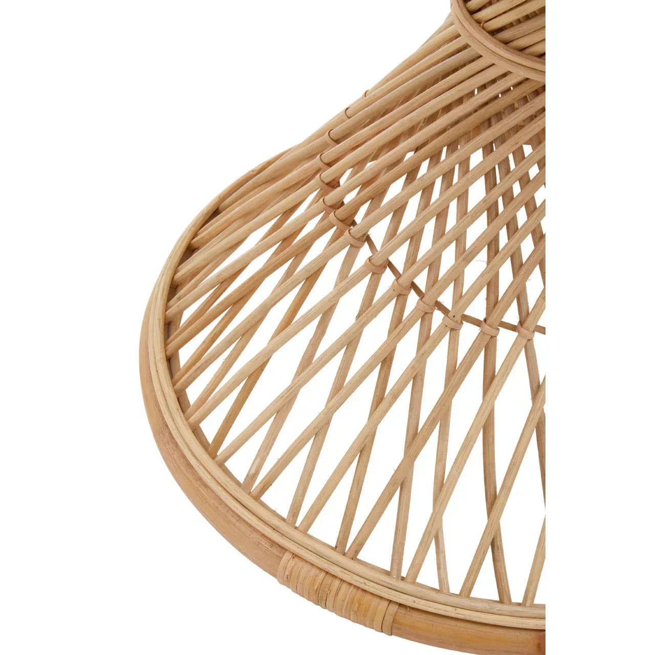 Close-up of natural rattan furniture base with woven lattice detail