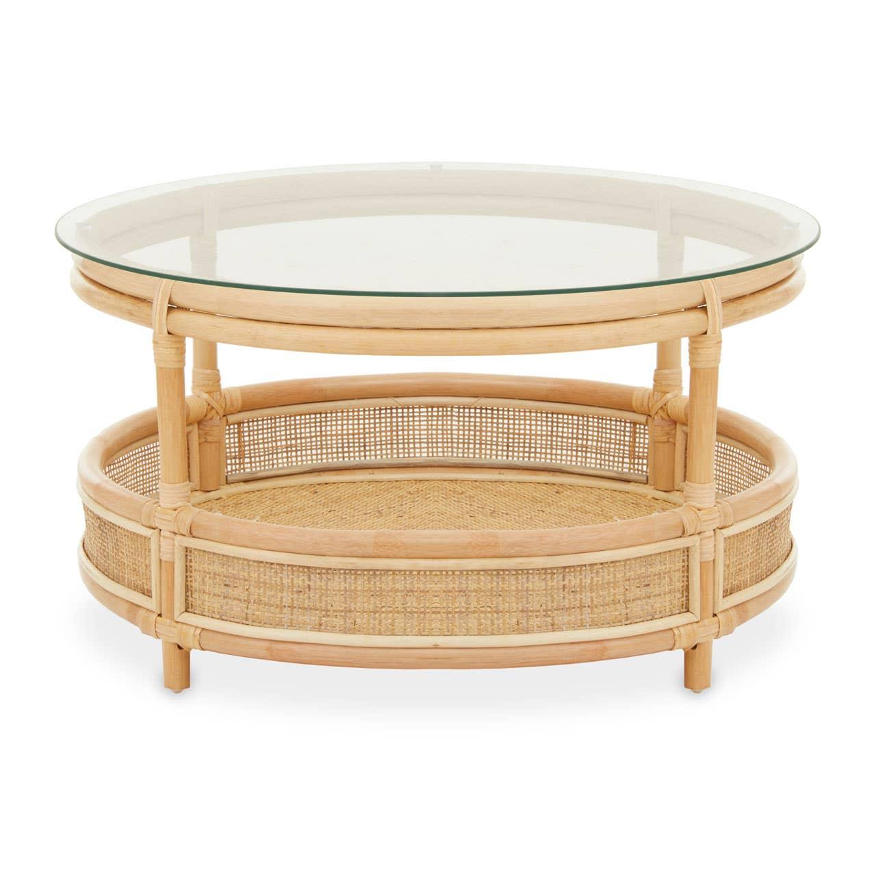 Rattan Glass Top Coffee Table