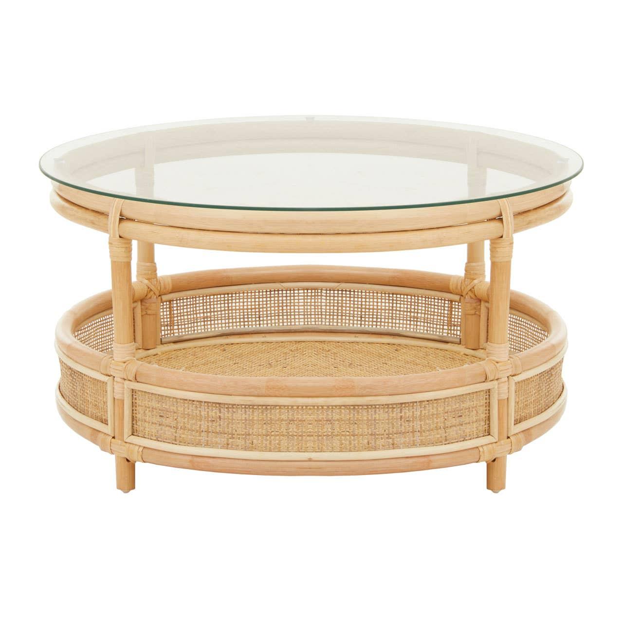 Rattan Glass Top Coffee Table