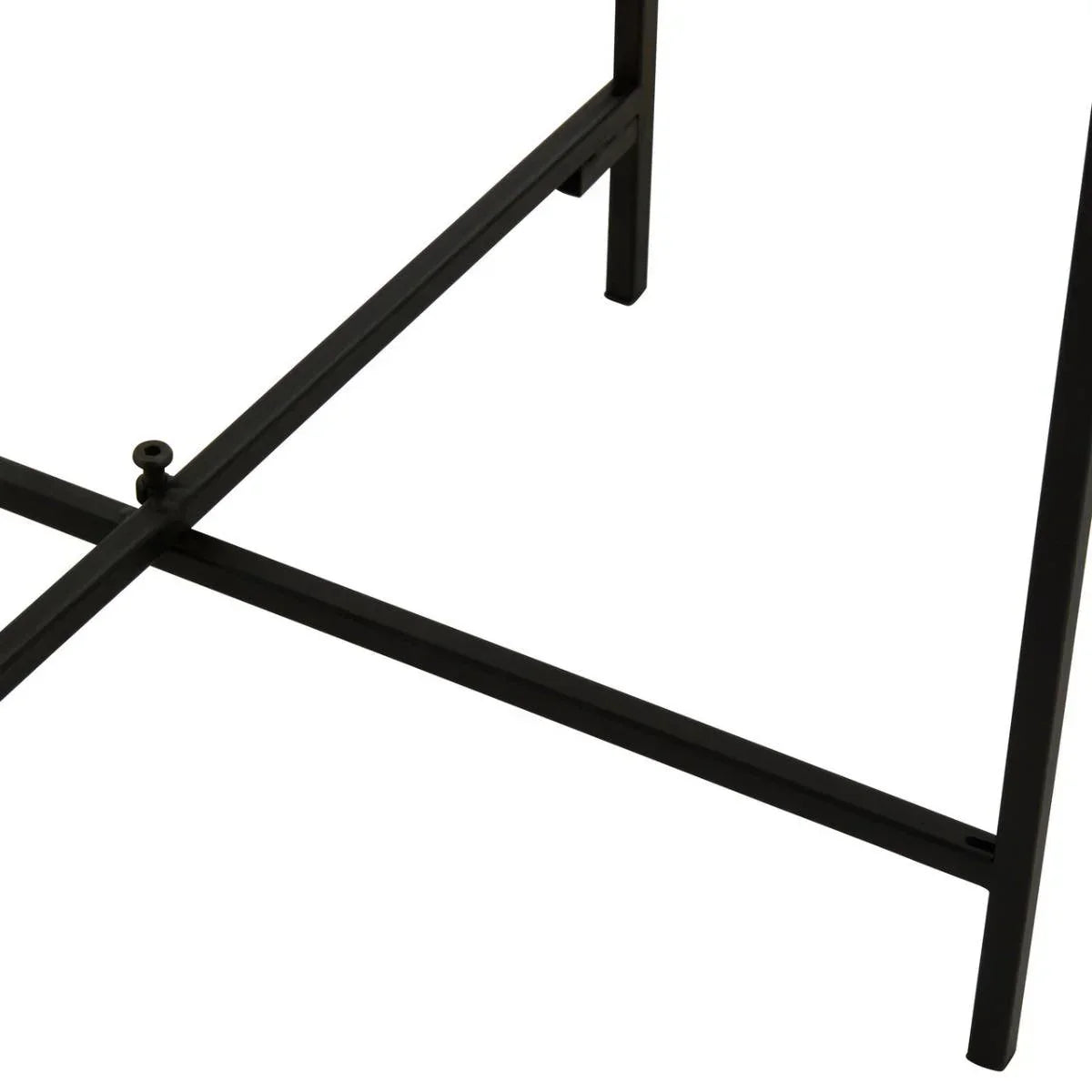 Black metal table base cross frame with matte finish and adjustable foot