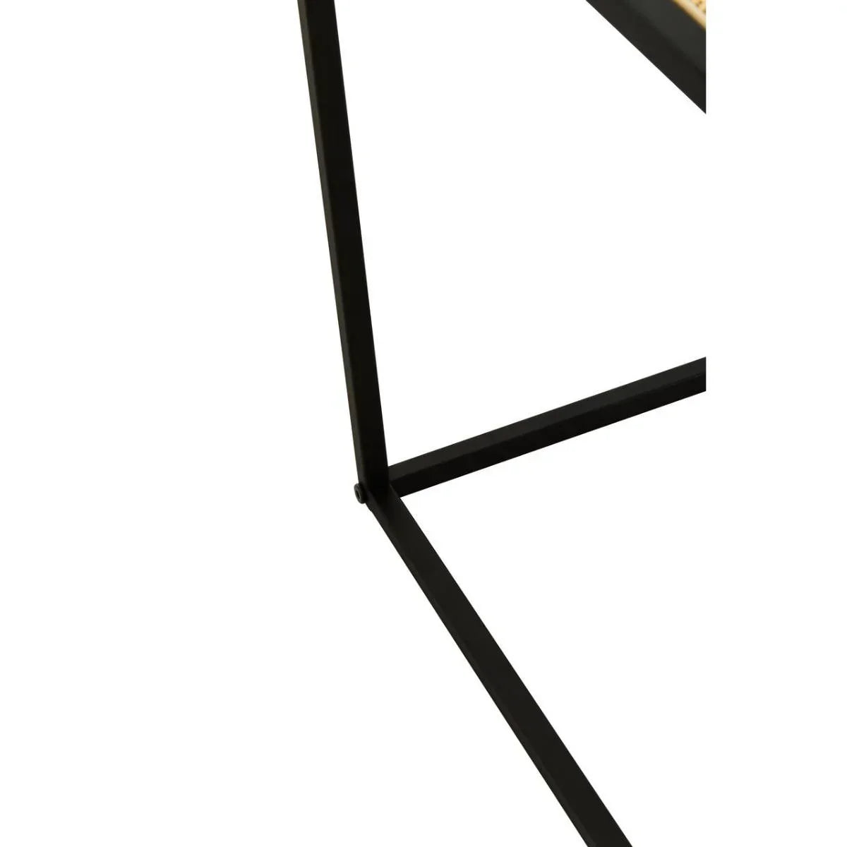 Black metal table leg with angular frame detail on white background