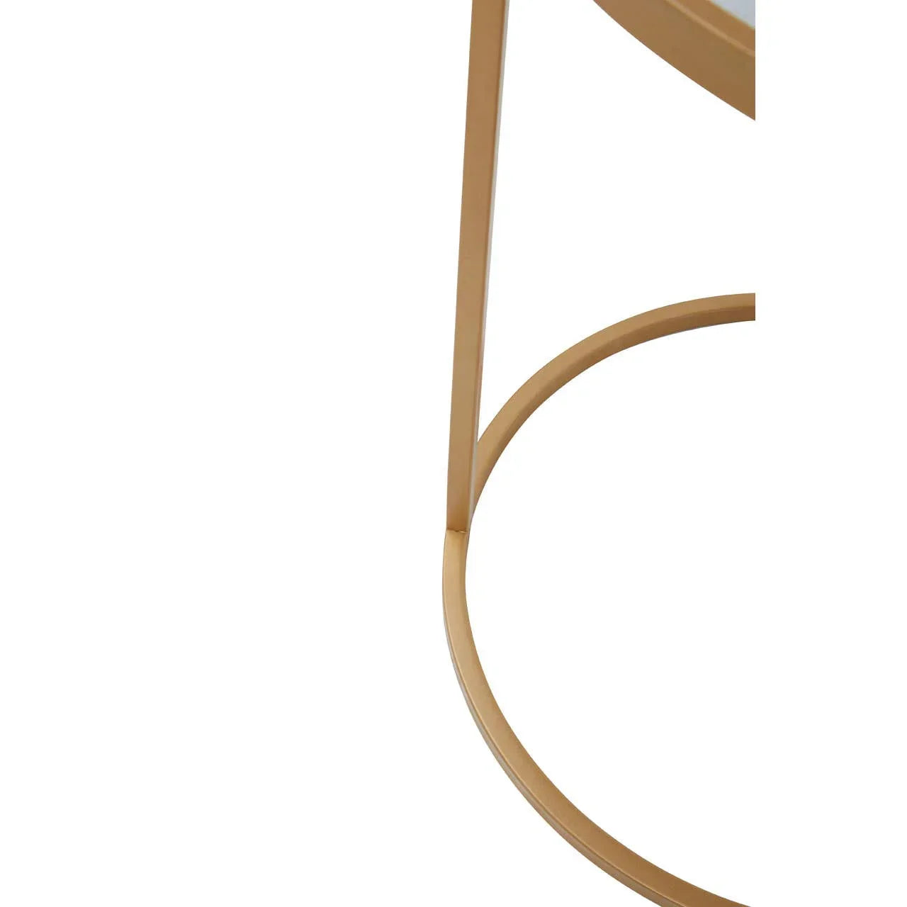 Gold metal table leg with circular base detail, close-up furniture feature