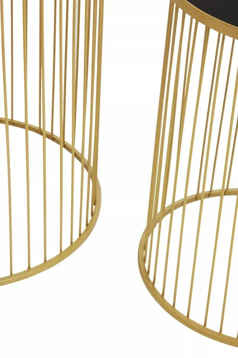 gold metal side table bases with vertical rod design and round shape