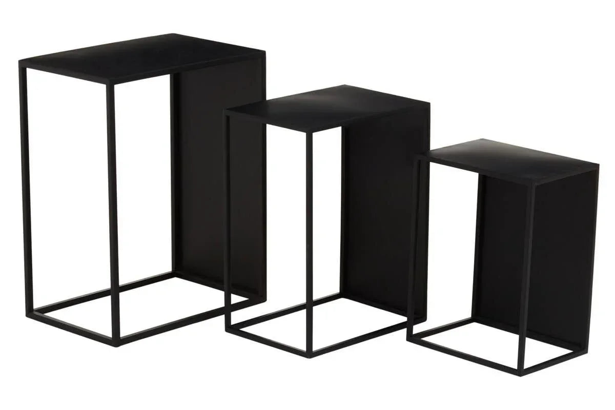 Set of three black metal nesting side tables with open frame design