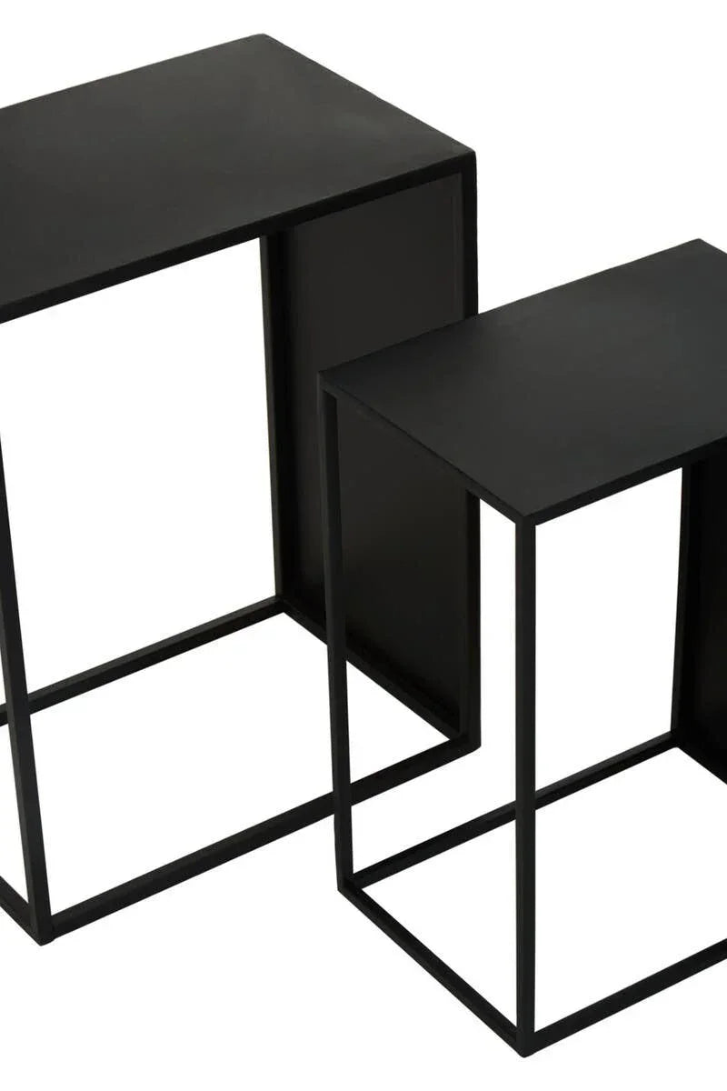 Set of two black metal nesting tables with open cube frame and modern design