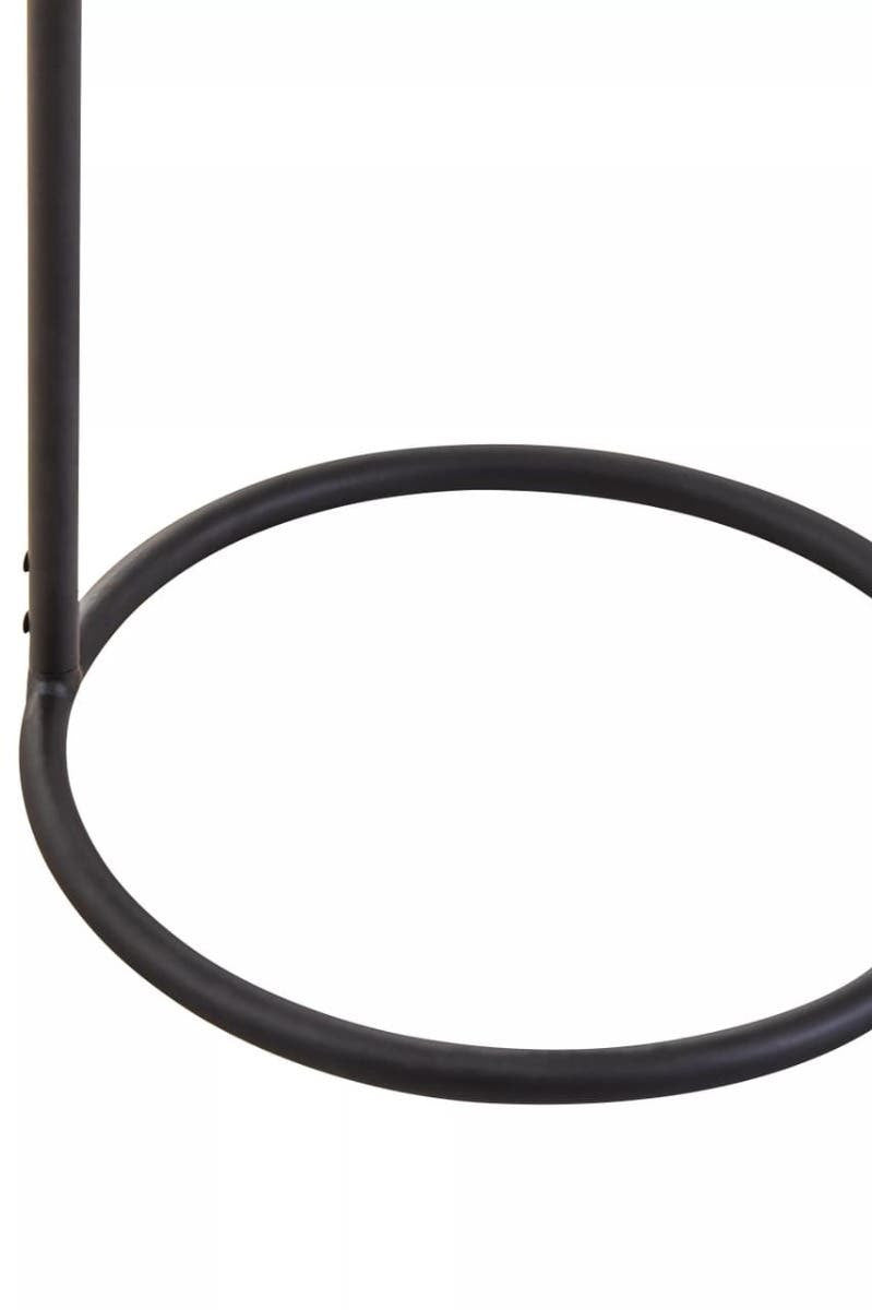 A modern side table featuring a grey top with a sleek black metal frame, showcasing a circular base and a minimalist design suitable for contemporary home decor