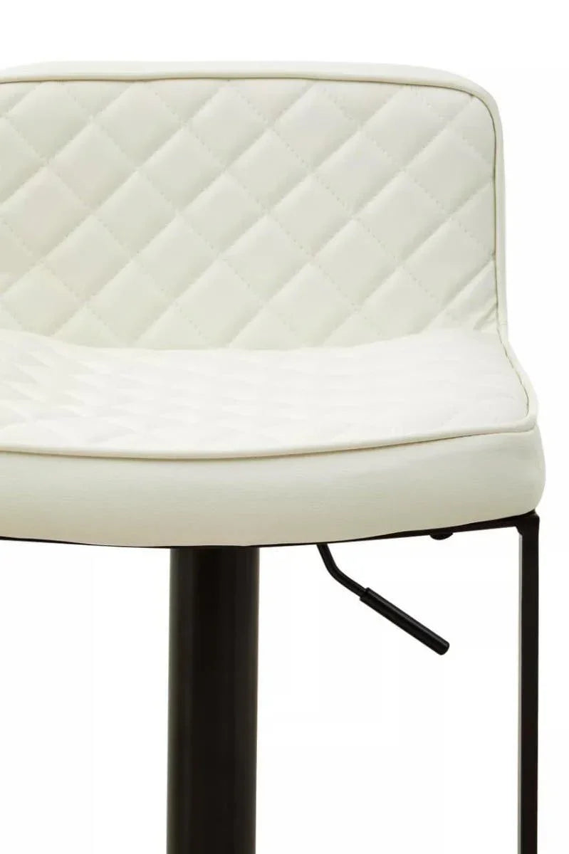 White quilted bar stool seat with black metal legs and height adjustment lever