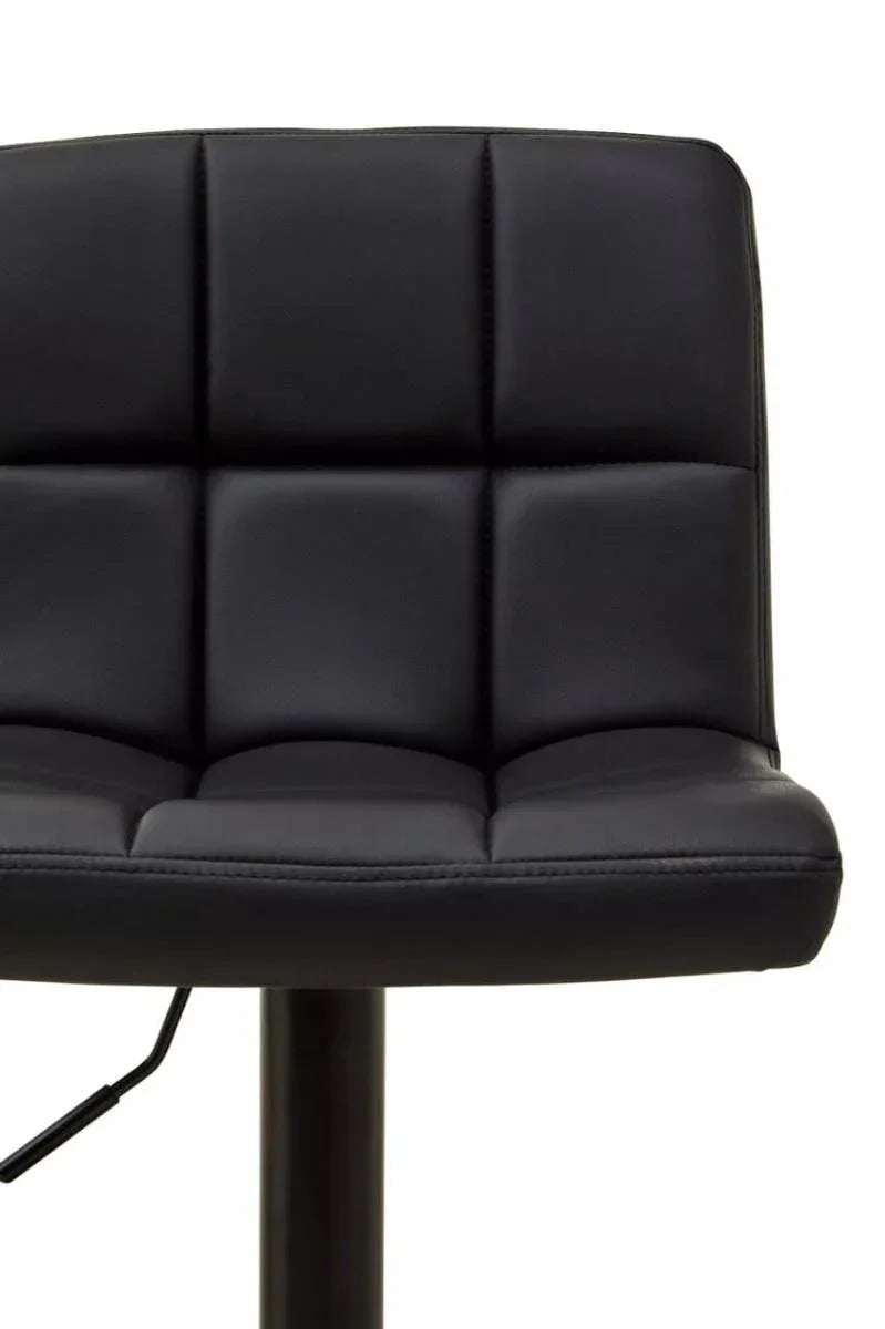 Black faux leather bar stool with square stitched backrest and adjustable metal base