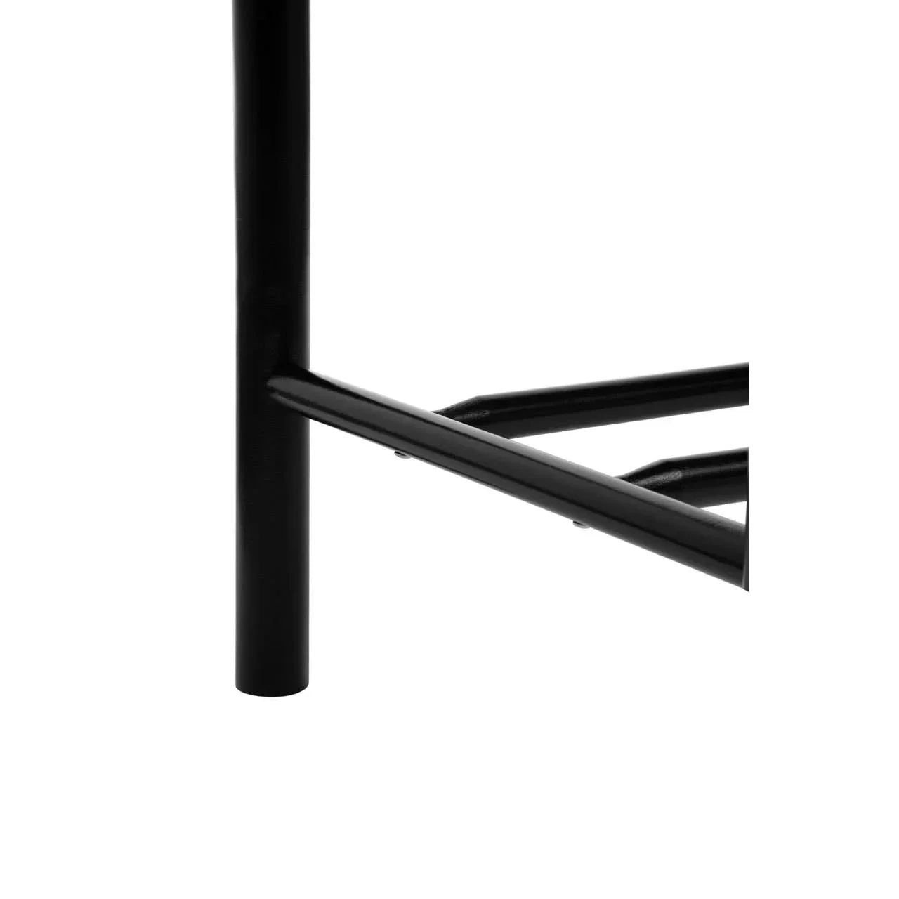 Black metal furniture leg with angled support bar detail