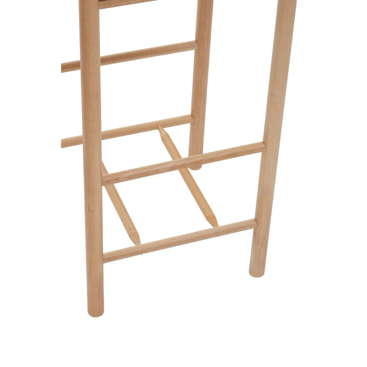 Natural wood bar stool legs and footrest detail