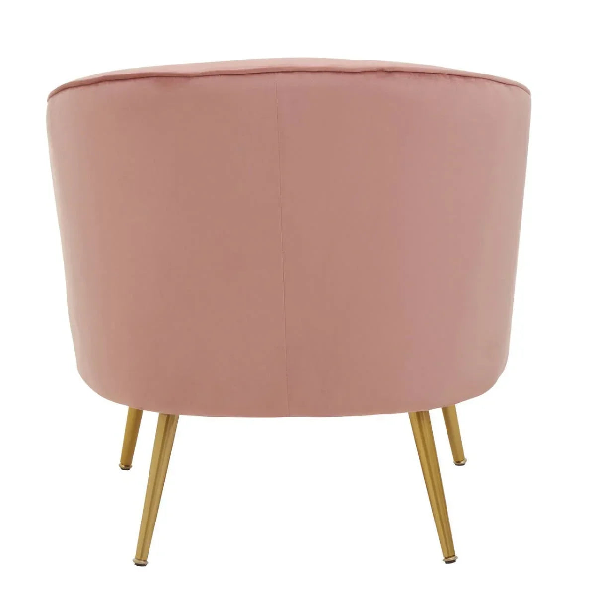 Back view of pink velvet accent chair with gold metal legs