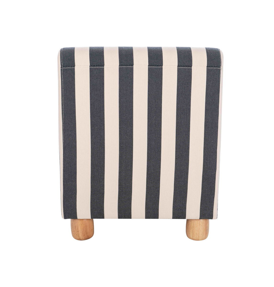 Armless chair featuring a modern black and white stripe design, complemented by light wooden feet.