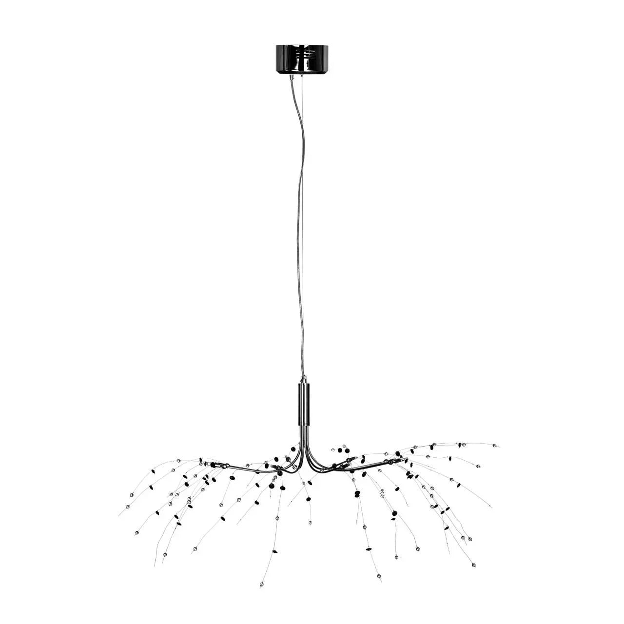 Modern black ceiling pendant light with decorative branch-like arms and clear beads
