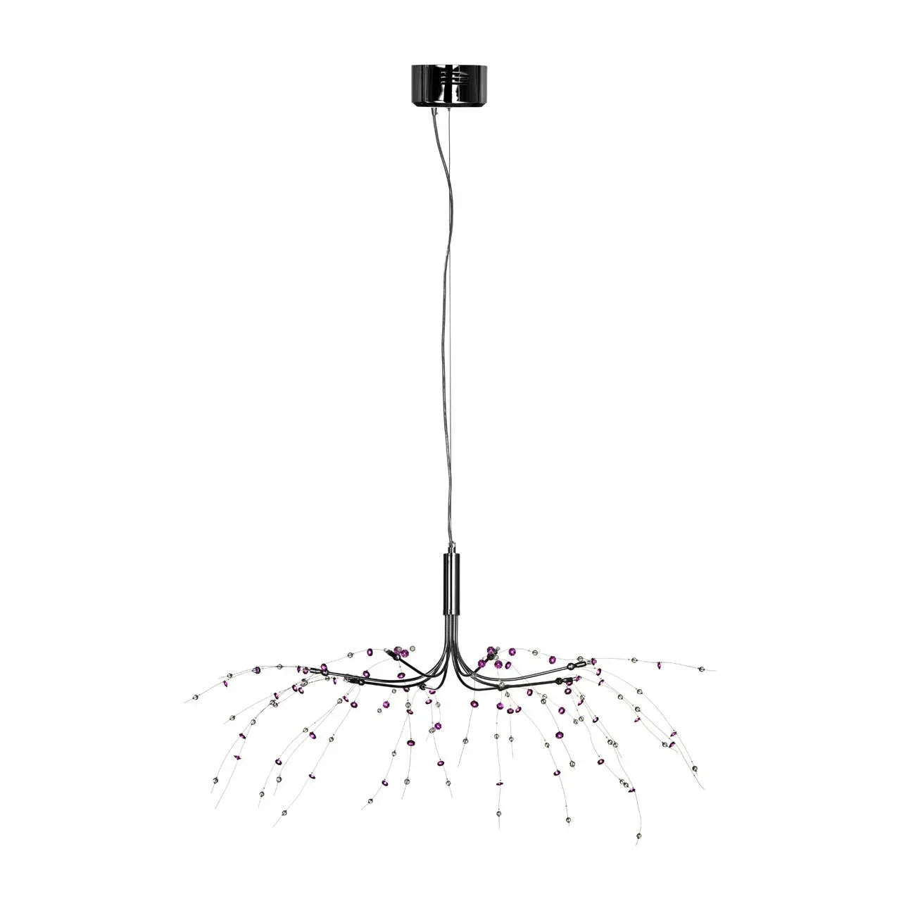 Modern pendant ceiling light with chrome finish and purple crystal accents
