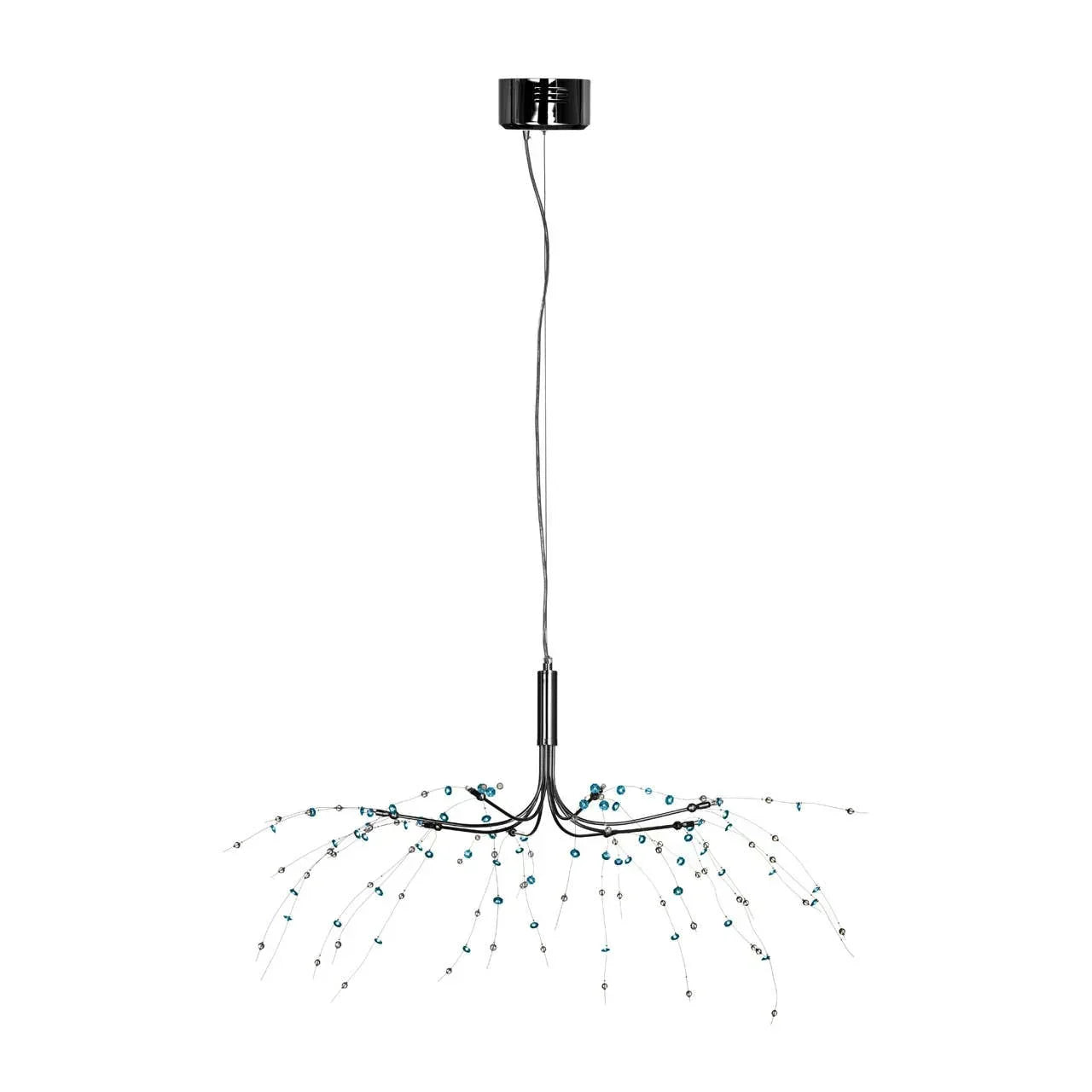 Modern black pendant ceiling light with curved branches and blue decorative beads