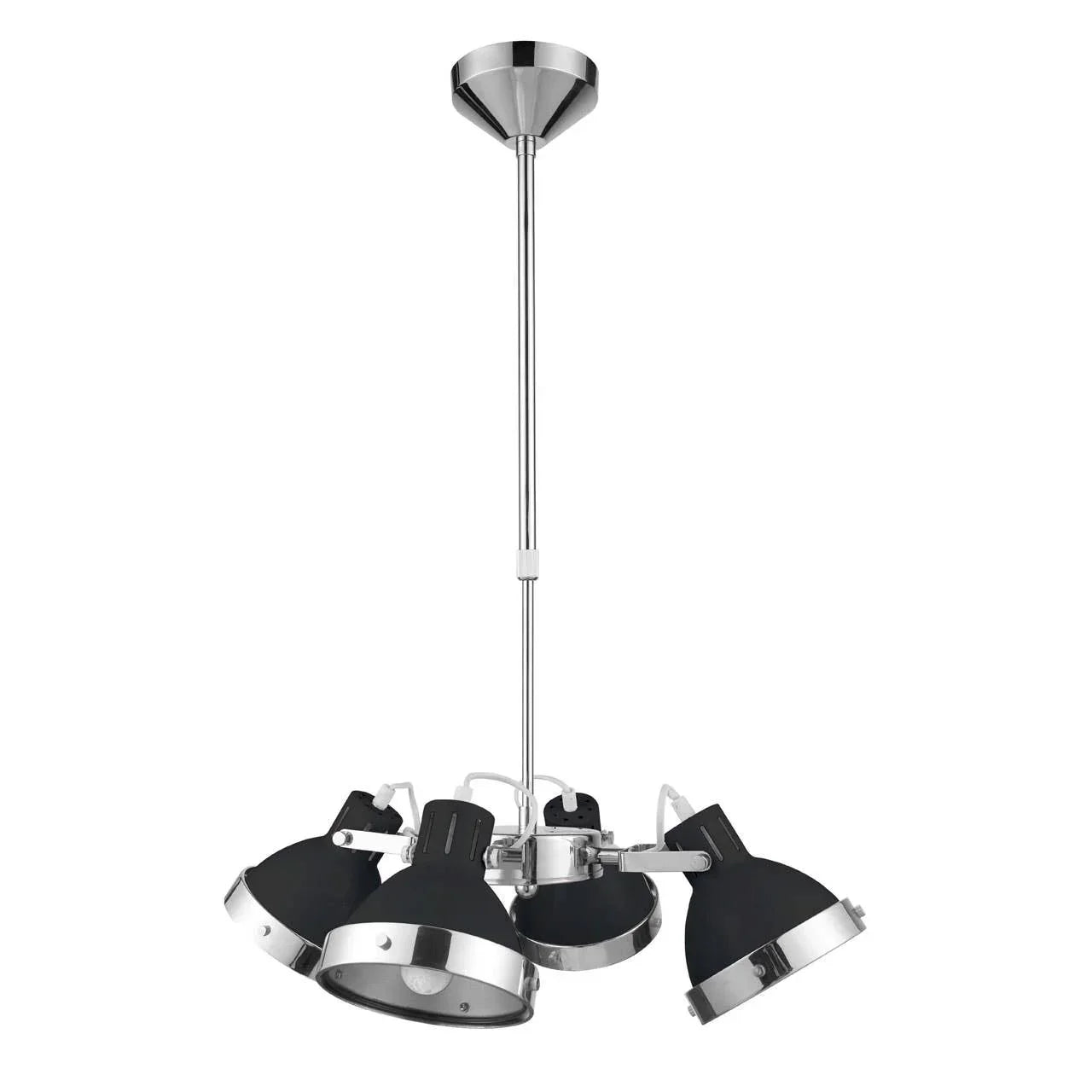 Black and chrome ceiling light fixture with four adjustable spotlights